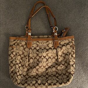 Coach Tan and Brown Signature Shoulder Bag